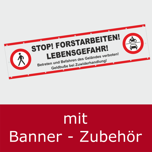 Warnbanner aus PVC konfektioniert mit Bannerzubehör Seilen und Karabinern